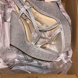 Elegant Silver Strappy Wedge Sandals